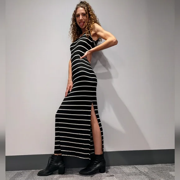 Rebel Sugar Dresses Black And White Striped Maxi Dress Size Xs